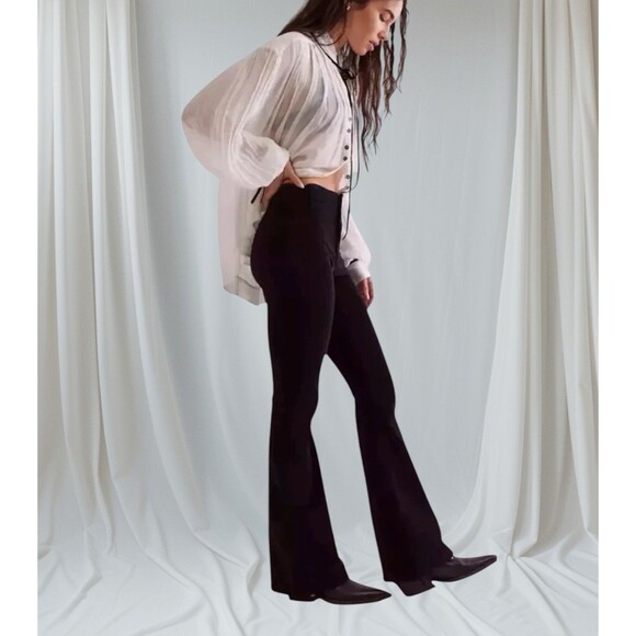 NEW $98 Sz 30 We The Free People Jayde Cord Flare Jeans High Rise Stretch Black - Picture 3 of 17